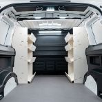 Rear van view of the Partner L2 Double Front Side Load Toolbox Shelving Van Racking
