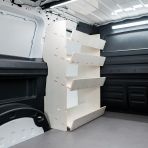 Close-up view of the NS side angle view of the Peugeot Partner L2 Double Front Side Load Toolbox Shelving Van Racking