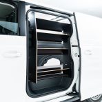 Passenger side angle view of the Proace City Long Double Front Side Load Toolbox Hexaboard Van Racking 