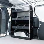OS side door angle view of the Proace City Long Double Rear Multi-Compartment Hexaboard Van Racking
