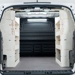 Rear van view of the Partner L2 Double Rear Multi-Compartment Van Racking