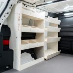 NS side angle view of the Toyota Proace City Long Full Van Racking: Compartments with NS Side Load & OS Shelves