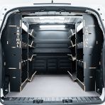 Rear van view of the Proace City Long Hexaboard Full Van Racking: Compartments V4 Side Load