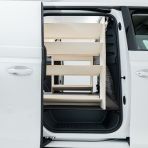 Driver side view of the Toyota Proace City Long Full Van Racking: Rear Compartment & Side Load Toolbox Shelves
