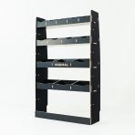 RH side angle view of the MAN TGE 2017- MWB Hexaboard Front Van Racking and Shelving Unit