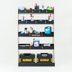 Front view of the MAN TGE 2017- MWB Hexaboard XL OS Van Racking and Shelving Unit displayed with tools and equipment