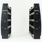 Rear van view of the MAN TGE 2017- MWB Hexaboard Triple Van Racking System (Multi-Compartment)