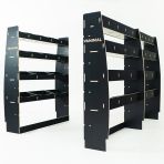 RH side angle view of the MAN TGE 2017- MWB Hexaboard Triple Van Racking System (Multi-Compartment)