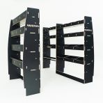 LH side angle view of the MAN TGE 2017- MWB Hexaboard Triple Van Racking with Toolbox Shelf