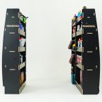 Rear van view of the MAN TGE 2017- MWB Hexaboard Triple Van Racking System with x2 Toolbox Shelves displayed with tools and toolboxes