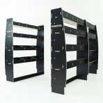 Rear van RH side angle view of the MAN TGE 2017- MWB Hexaboard Triple Van Racking System with x2 Toolbox Shelves