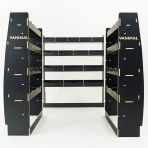 Rear van view of the MAN TGE 2017- MWB Hexaboard Double Rear and Full-Width Bulkhead Van Racking System