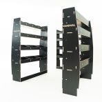 RH side angle rear van view of the MAN TGE 2017- MWB Hexaboard Double Rear and Full-Width Bulkhead Van Racking System