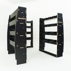 LH side angle rear van view of the MAN TGE 2017- MWB Hexaboard Double Rear and Full-Width Bulkhead Van Racking System