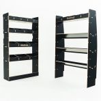 LH side angle rear van view of the MAN TGE 2017- MWB Hexaboard Front Toolbox Shelving and Bulkhead Ply Racking