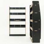 Rear van view of the MAN TGE 2017- MWB Hexaboard Front and Bulkhead Ply Racking and Shelving