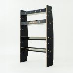 RH side angle view of the MAN TGE 2017- MWB Hexaboard Front Ply Racking with 2 Toolbox Shelves 