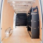 Rear van view of the Nissan Interstar 2025- Hexaboard Rear Ulti-Rack Van Racking