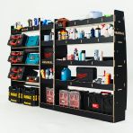 Full‑length hexaboard racking for Nissan Interstar 2025 with toolbox front, middle infill and rear 4‑shelf units