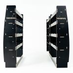 Heavy‑duty hexaboard L3 racking for Nissan Interstar 2025 with toolbox module, middle infill and multi‑compartment rear storage