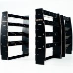 Professional hexaboard van racking configuration for Nissan Interstar 2025 L3 with toolbox shelves and dual rear shelving