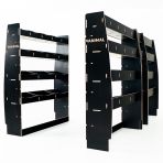 Professional hexaboard van racking configuration for Nissan Interstar 2025 L3 with front and dual rear shelving