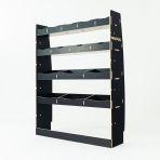 RH side angle view of the Nissan NV400 MWB OS Rear Hexaboard Racking 