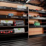 Side van angle view of the Toyota Proace 2016- SWB Hexaboard Driver Side Racking with x2 Toolbox Shelves