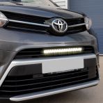 Close-up view of the Lazer Lamps Linear-18 Elite LED Light Bar Bumper Integration Kit fitted on the Toyota Proace (2016-2023)