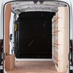 Ford Nissan Interstar 2025- Full Driver Side Ply Racking with Front Festool Shelving Rear View
