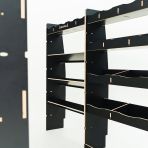 Close-up view of the racking compartments and shelves 