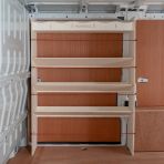 Side door view of Fiat Ducato front OS Toolbox Shelf Racking Unit