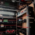 Close-up side panel view of the Vanimal branding and pre-notched for bungee cords
