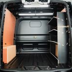 Rear van view of the VW Transporter T7 Kombi LWB OS Hexaboard Toolbox Van Shelving
