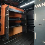 NS rear van view of the VW Transporter T7 Kombi LWB Double MakPac Hexaboard Van Racking 