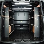 Rear van view of the VW Transporter T7 Kombi LWB Double Toolbox Hexaboard Van Shelving (Pair)
