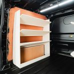 Rear van NS angle view of the VW Transporter T7 Kombi SWB NS & OS Double Toolbox Shelving Racking