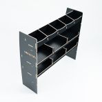 Top angle view of the VW Transporter T7 LWB Hexaboard NS Rear MakPac/Toolbox Van Racking 