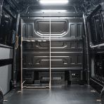 Rear van view of the VW Crafter 2017+ Milwaukee Packout Trolley Compatible Van Racking - Bulkhead