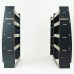 Rear van view of the Nissan Interstar 2025- Hexaboard Triple Van Racking System with x3 Toolbox Shelves