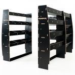 Professional hexaboard van racking configuration for Nissan Interstar 2025 with bulkhead, toolbox and rear compartment units