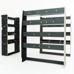 Professional hexaboard van racking configuration for Nissan Interstar 2025 with bulkhead and rear storage units