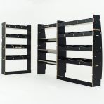 Full hexaboard van racking setup for Nissan Interstar 2025 with bulkhead module, angled toolbox shelves and rear shelving