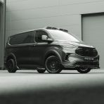 Front side angle view of the Ford Transit Custom 2023- Full Predator Body Kit LWB with Rear Door Spoiler