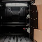 Rear van view of the Fiat Scudo Hexaboard Front Toolbox Racking with x4 Shelves