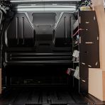 Rear van view of the Fiat Scudo Hexaboard Front Toolbox Racking with x2 Shelves