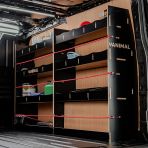 Rear van side angle view of the Fiat Scudo LWB Hexaboard Driver Side Racking (Multi-Compartment)