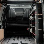 Rear van view of the Fiat Scudo LWB Hexaboard Driver Side Racking inc x4 Toolbox Shelves