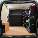 Rear van view of the Fiat Scudo Hexaboard Driver Side Ulti-Rack Van Racking V2 displayed with Milwaukee toolboxes and equipment