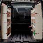 Rear van view of the Fiat Scudo SWB Triple Racking System with x2 Toolbox Shelves